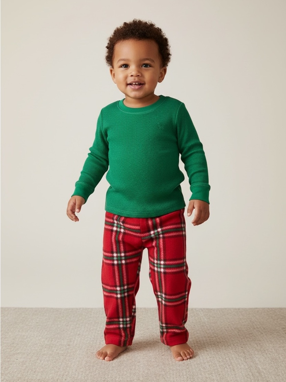 Epic Threads Green Thermal Top with Red Plaid Pajama Pants